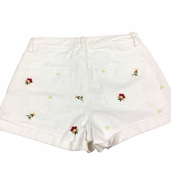 PacSun High Rise White Embroidered Floral Jean Shorts - Picture 1 of 5